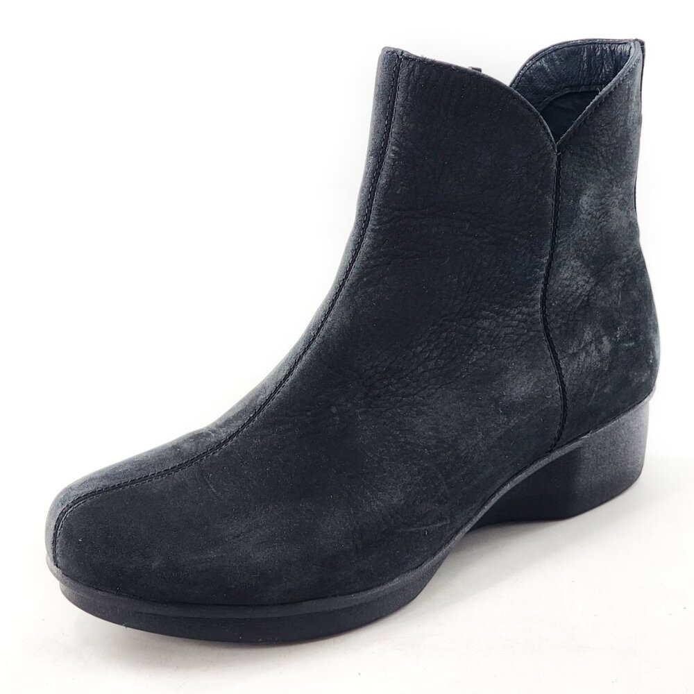 DANSKO Liza Black Nubuck Leather Low Wedge Ankle Boots Zip - Picture 3 of 10